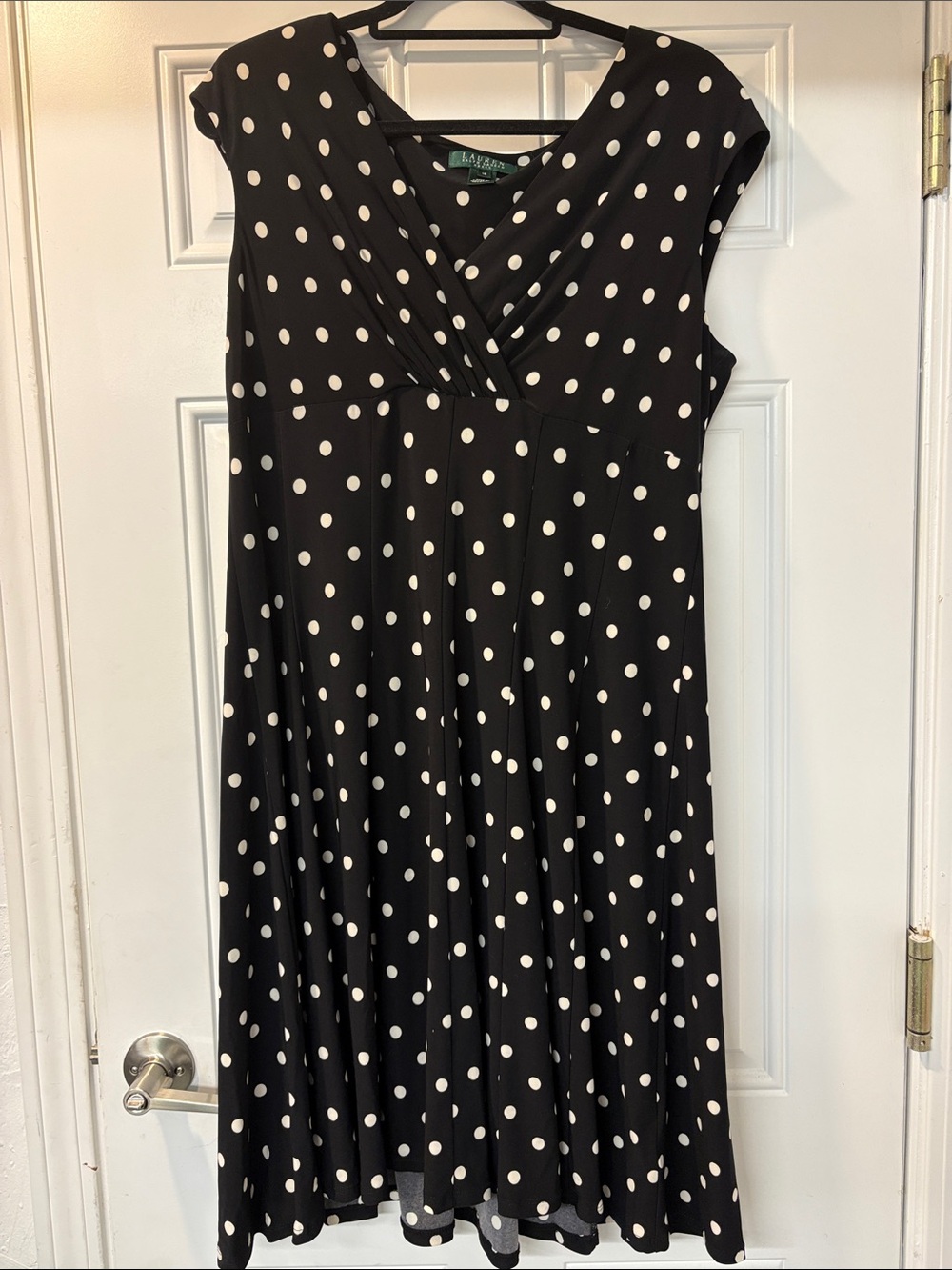 Ralph Lauren Black and White Polka Dot Cap Sleeve Midi Dress